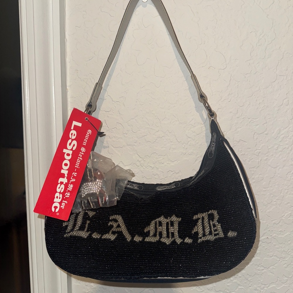 SUPER RARE NWT L.A.M.B. x Lesportsac Holiday 2003 Beaded “Love”   Silver Bag